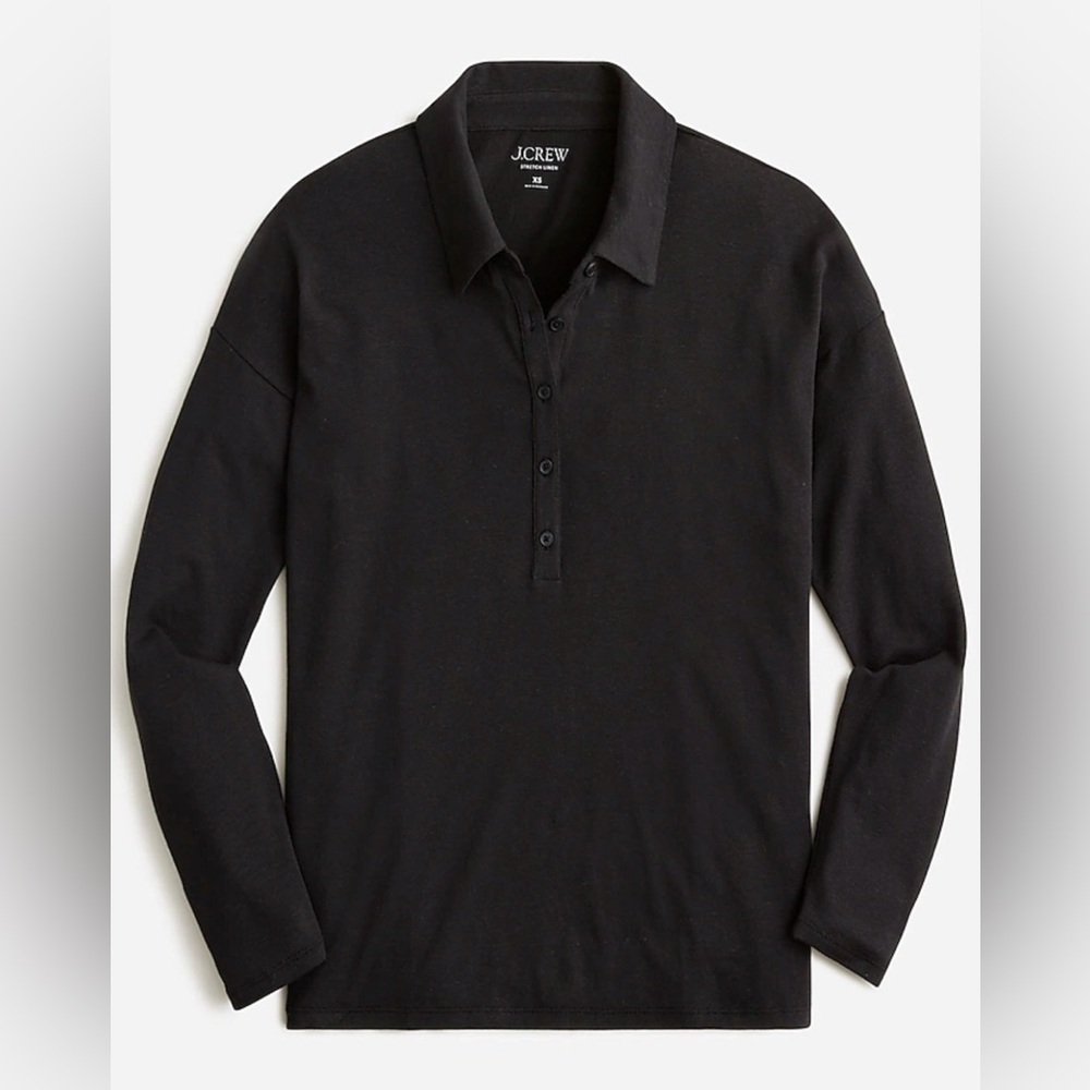 J. Crew Relaxed Stretch Linen Polo Top Small black lightweight collar minimalist